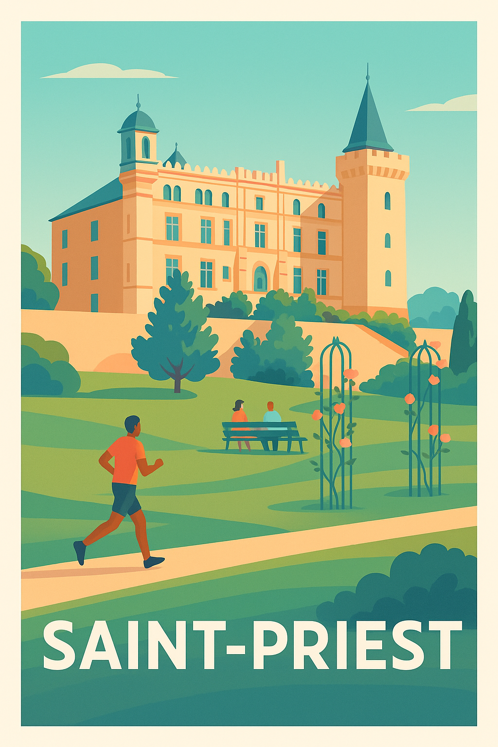 Affiche Saint-Priest - Évasion au Château et Parc Ensoleillé