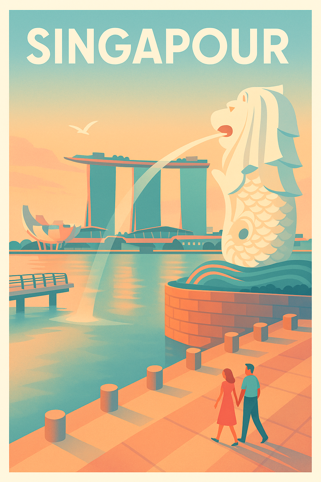 Affiche de Singapour - Escapade romantique au Merlion