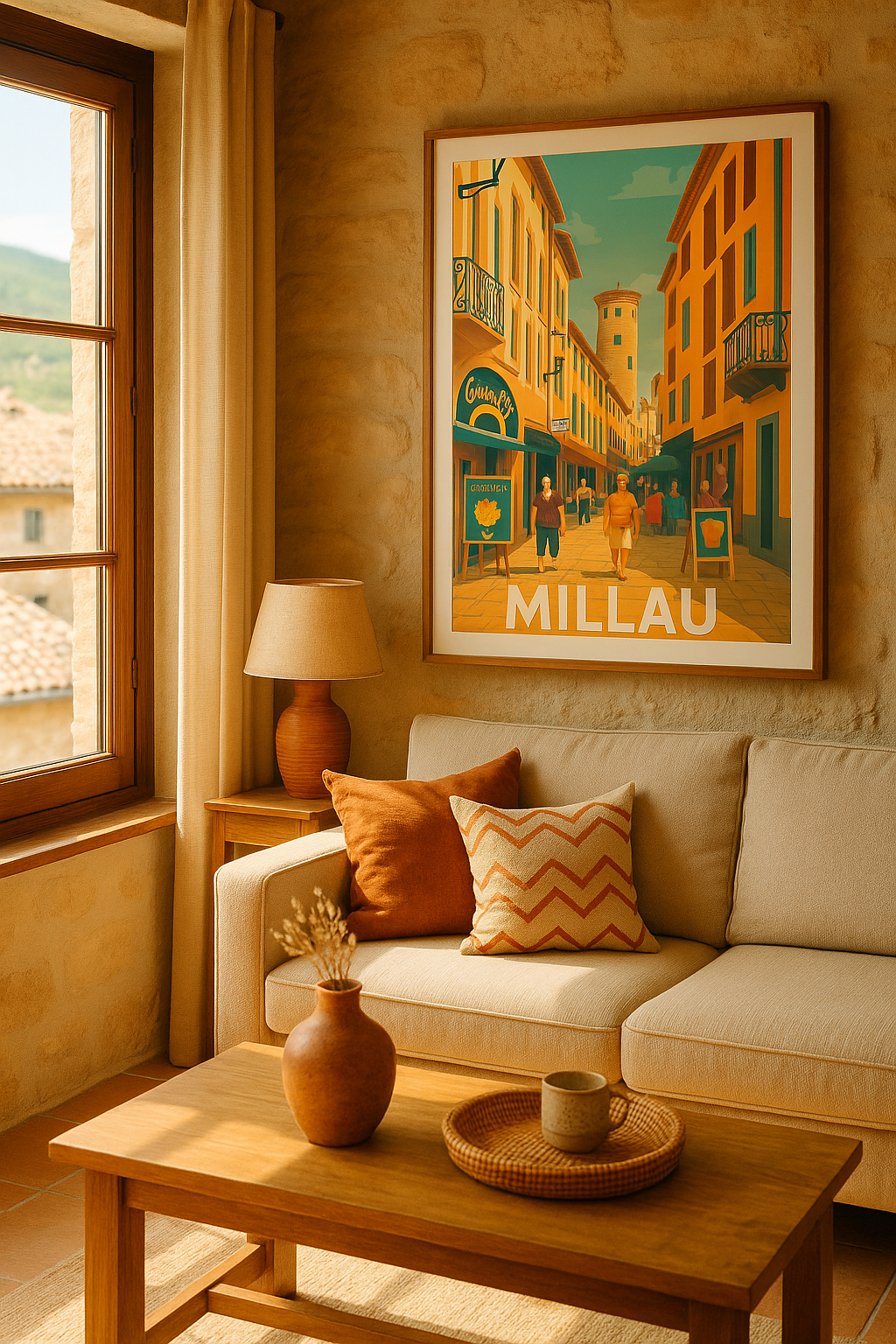 Affiche Millau - Promenade ensoleillée au cœur de la ville - Afich