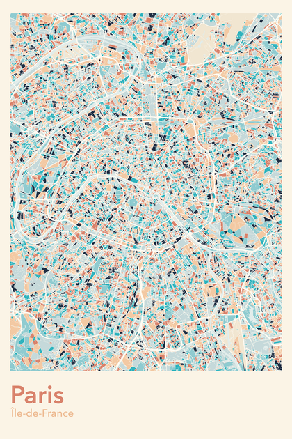 Plan de Paris coloré - Carte personnalisée