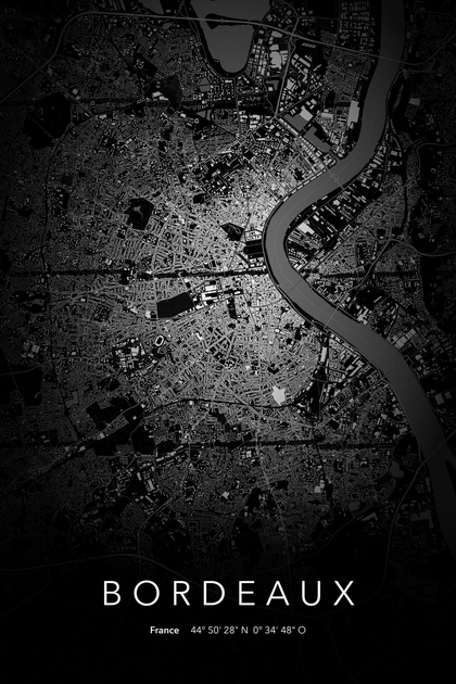 Carte de Bordeaux nuit - Affiche personnalisée