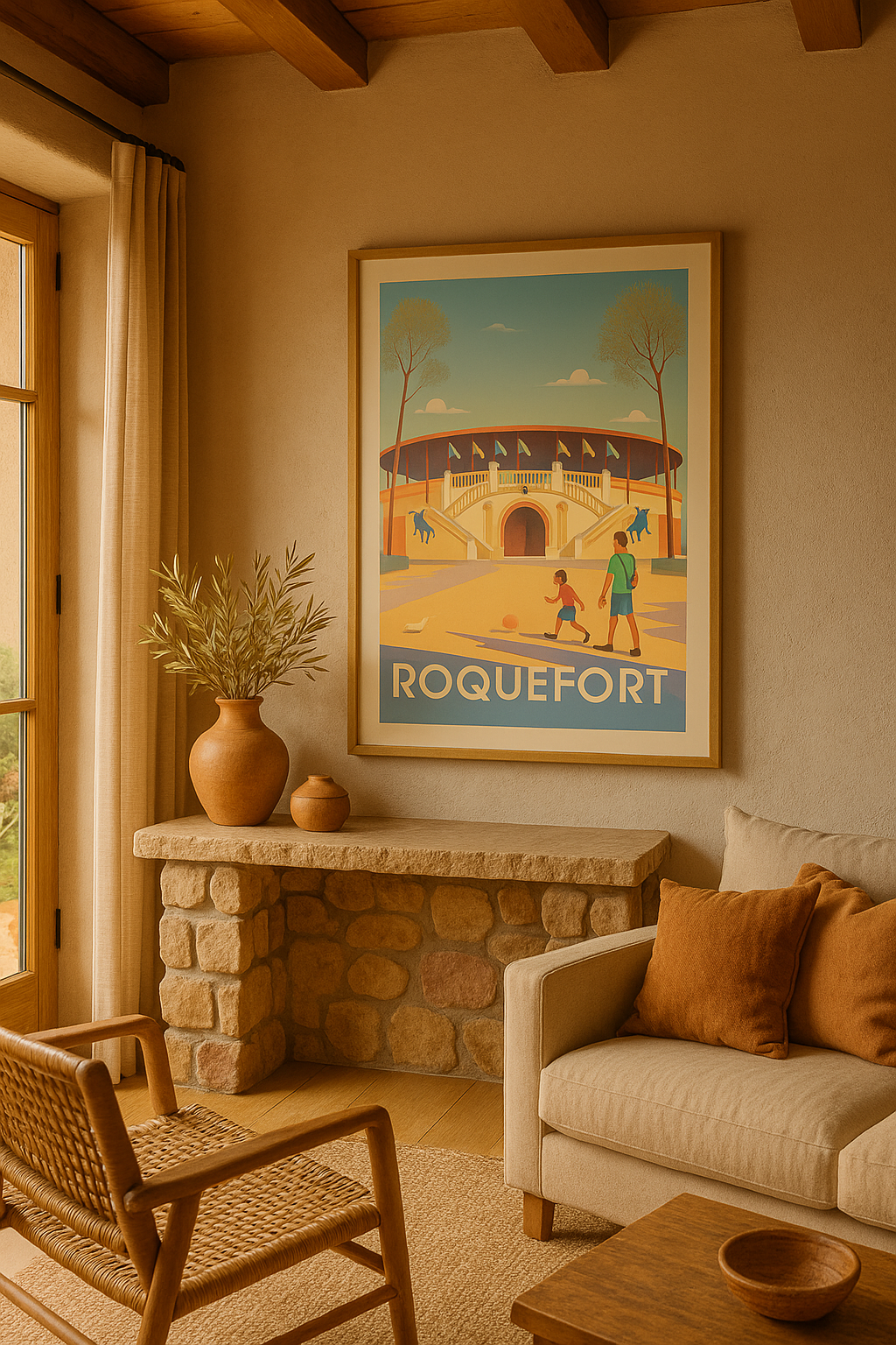 Mise en situation Affiche Roquefort - Plongez dans l'ambiance taurine et ensoleillée
