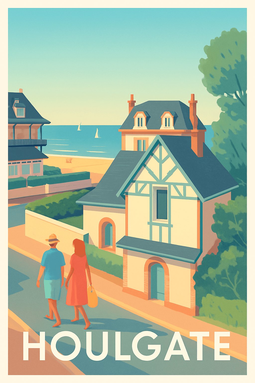 WEYUE Art de la toile Houlgate Plage France Vintage Voyage Affiche Peinture Toile Affiches sur le Mur Art Mural Décor Sans cadre 30x45cm