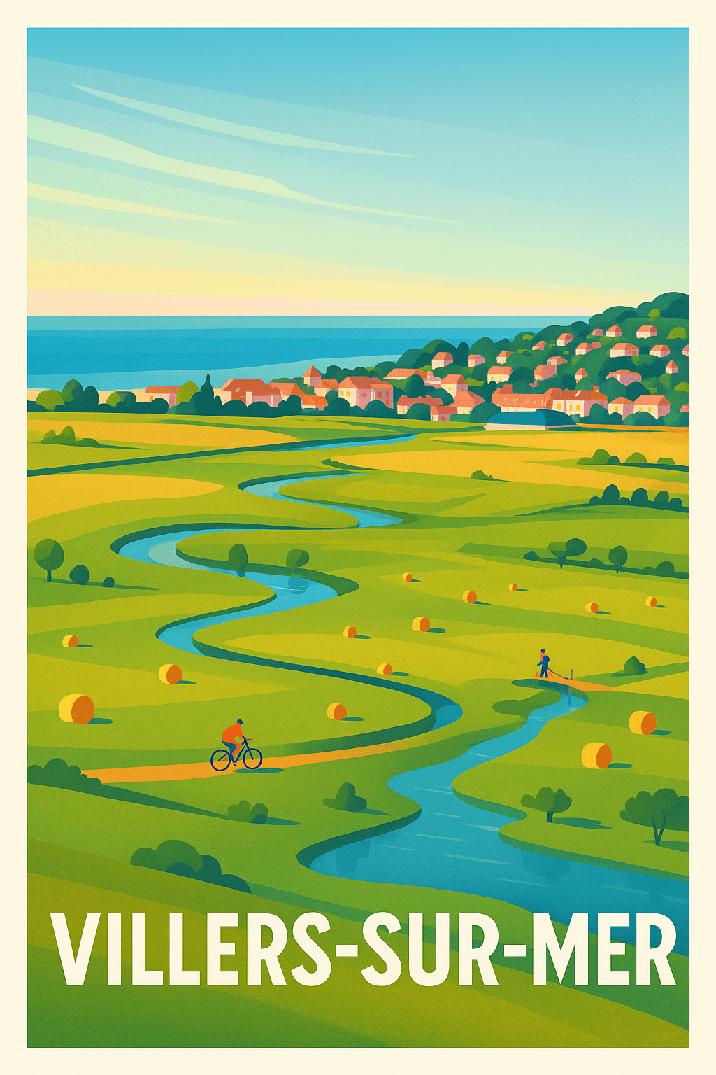 Calvados France Pas de Cadre / 20 × 30cm Affiche de Villers-sur-Mer - Évasion bucolique en Normandie