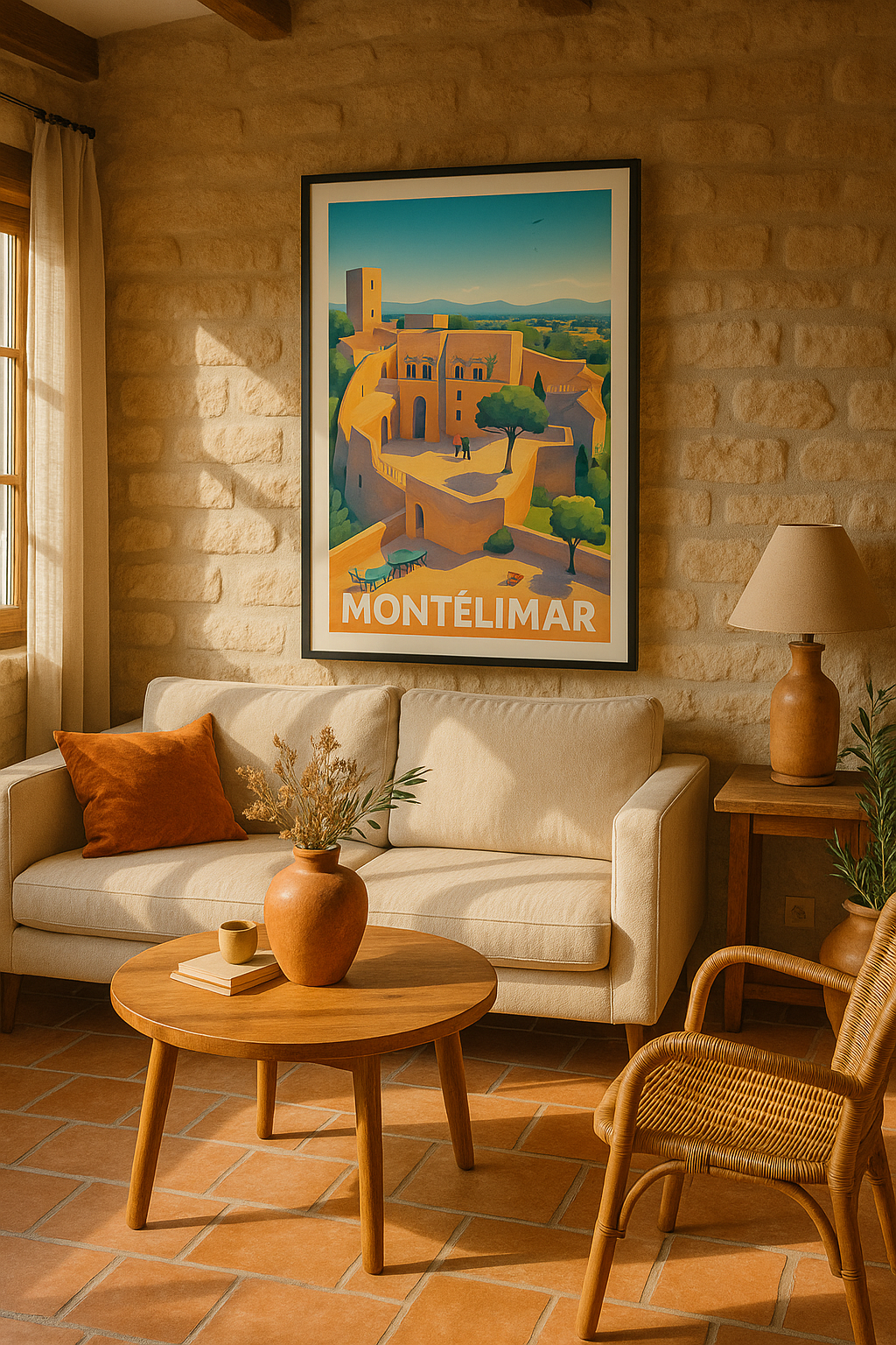 Mise en situation Affiche Montélimar - L'art de vivre en terrasse historique