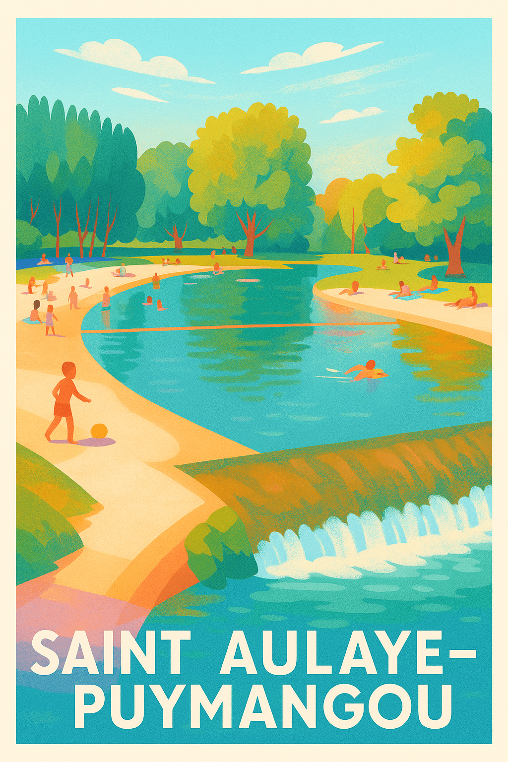 Dordogne France Pas de Cadre / 20 × 30cm Affiche de Saint Aulaye-Puymangou - Évasion et détente au bord de l'eau