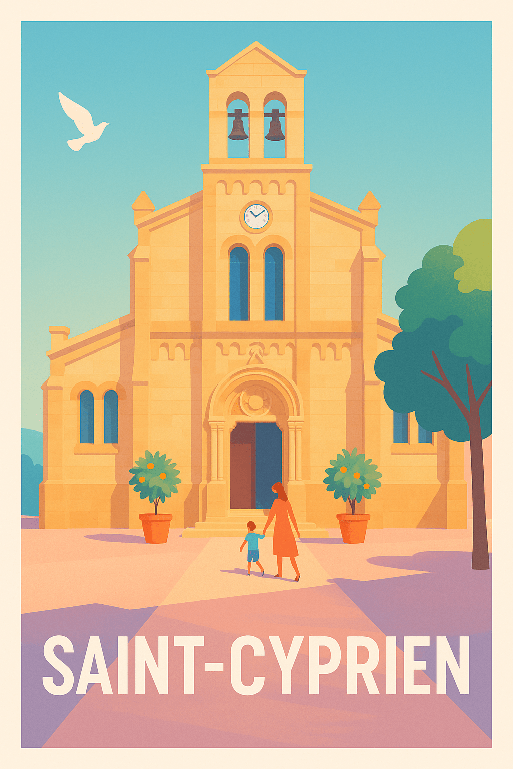 Dordogne France Pas de Cadre / 20 × 30cm Affiche de Saint-Cyprien - Charme et Sérénité au Cœur du Village