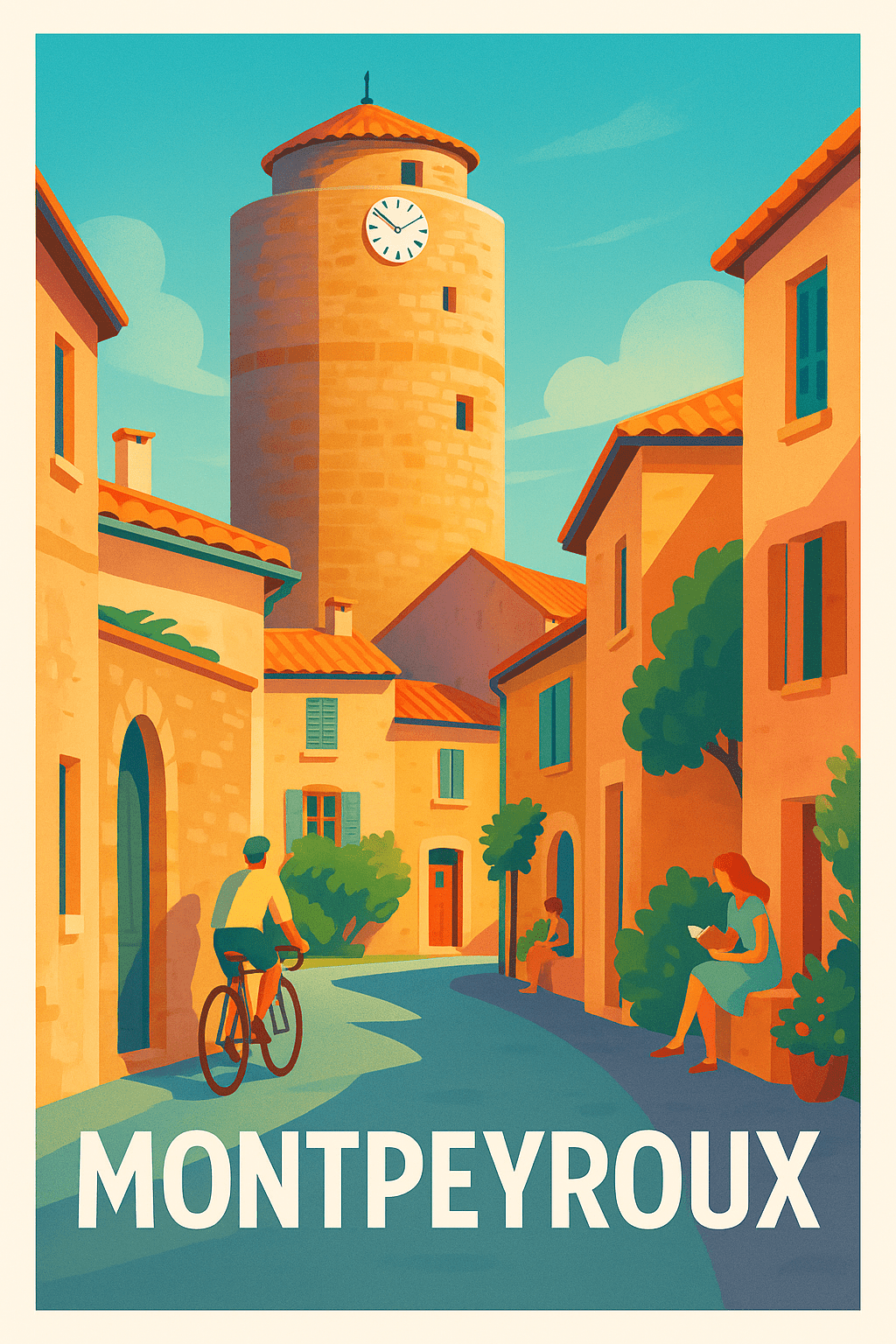 Hérault France Pas de Cadre / 20 × 30cm Affiche de Montpeyroux - Charme Provençal Intemporel