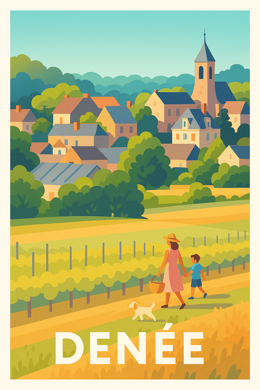 Maine-et-Loire France Pas de Cadre / 20 × 30cm Affiche de Denée - Charme bucolique au cœur de la campagne
