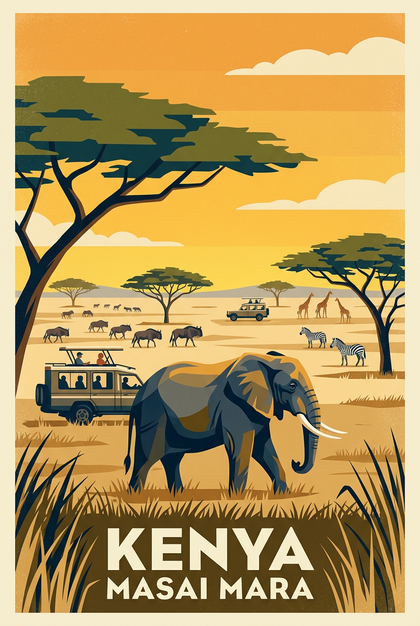 Affiche du Kenya, Masai Mara et safari | Afich