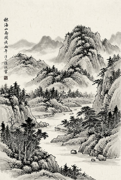 Affiche Paysage Japonais, poster encre de chine