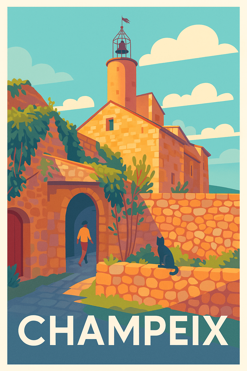 Puy-de-Dôme France Pas de Cadre / 20 × 30cm Affiche de Champeix - Charme médiéval et douceur de vivre