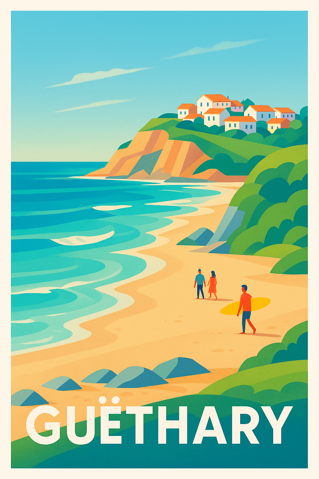 Pyrénées-Atlantiques France Pas de Cadre / 20 × 30cm Affiche de Guëthary - L'élégance côtière basque