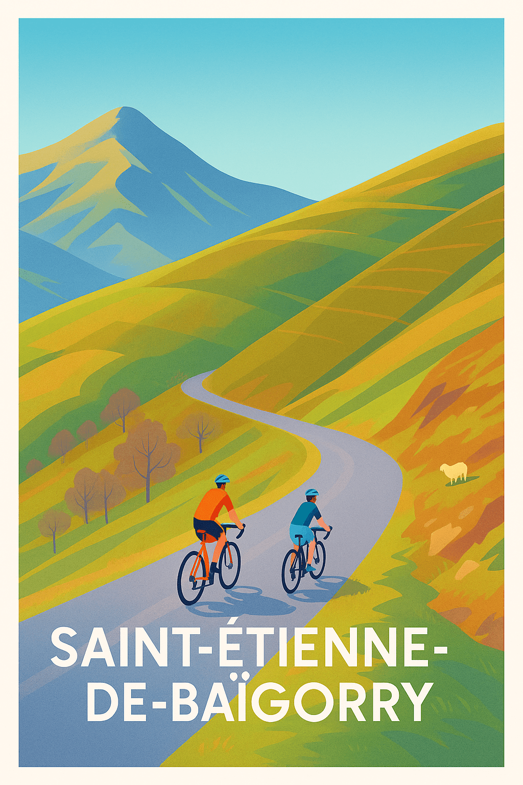 Pyrénées-Atlantiques France Pas de Cadre / 20 × 30cm Affiche de Saint-Étienne-de-Baïgorry - Escapade cycliste en pleine nature