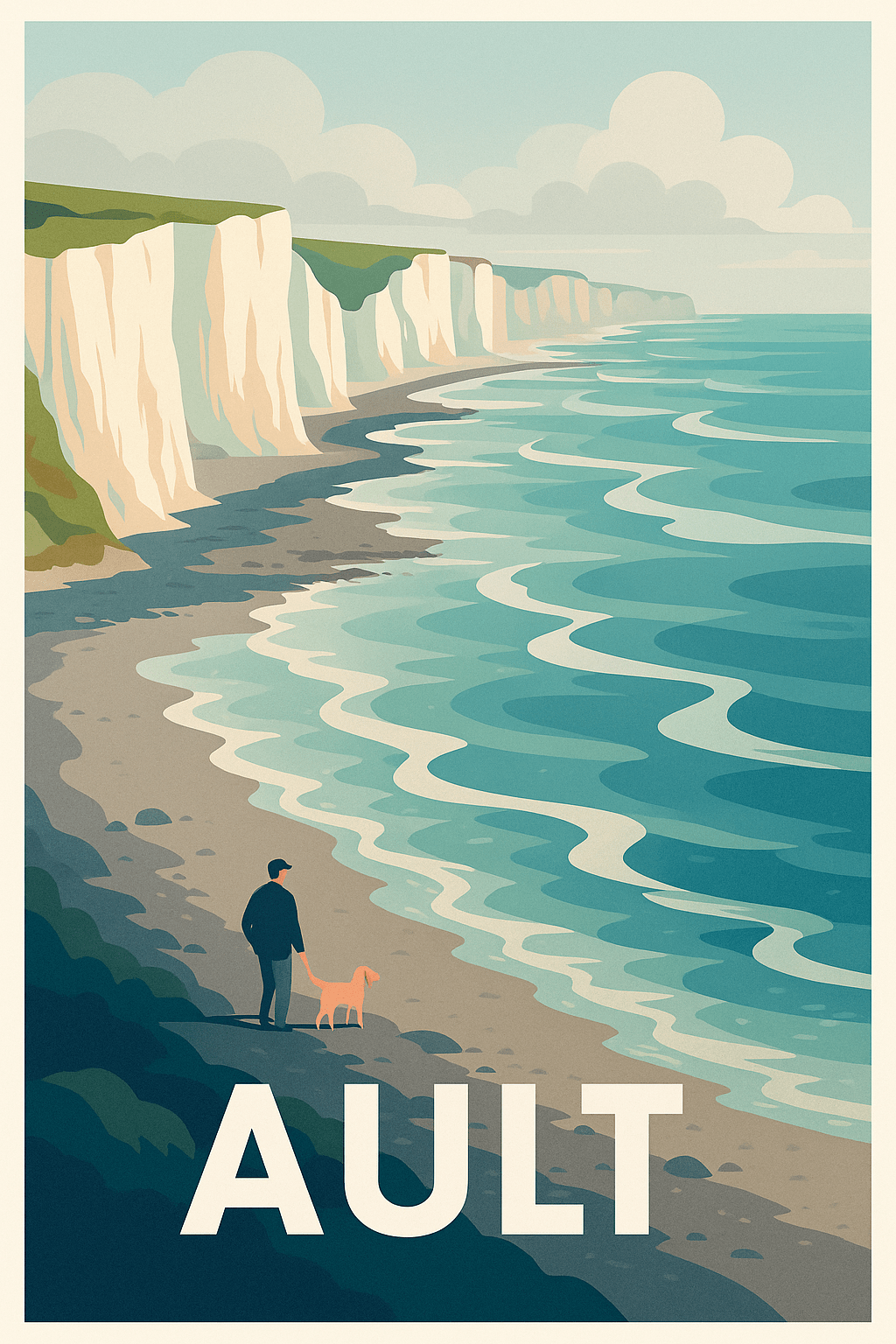 Somme France Pas de Cadre / 20 × 30cm Affiche de Ault - Promenade paisible sur la côte d'Albâtre
