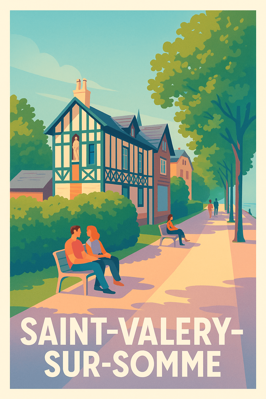 Somme France Pas de Cadre / 20 × 30cm Affiche de Saint-Valery-sur-Somme - Promenade en bord de fleuve
