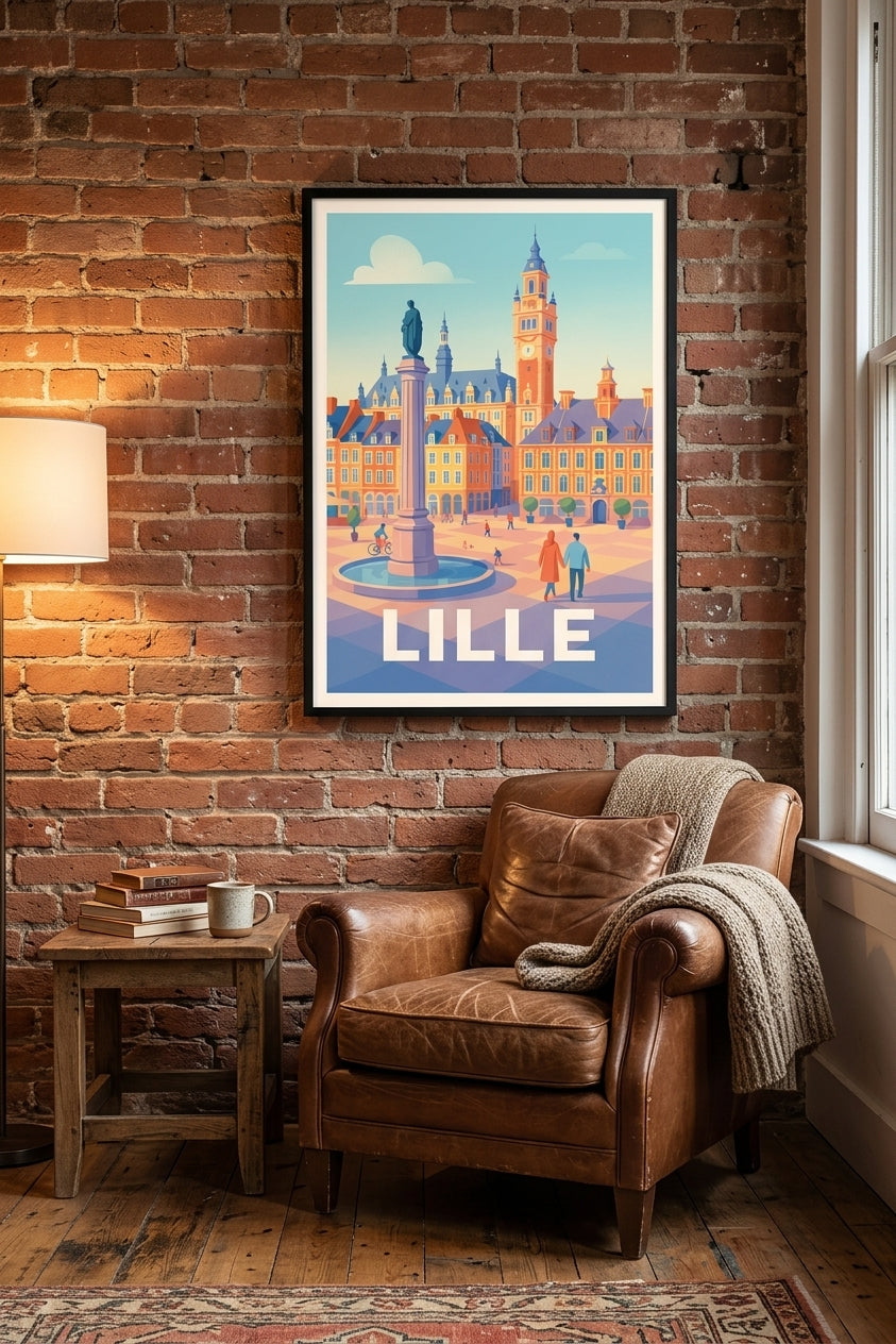 Affiche de Lille dans un intérieur briques | Afich