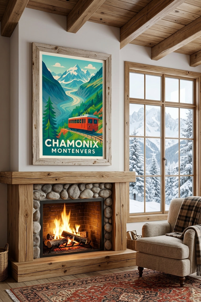 Affiche Chamonix Montenvers dans un chalet | Afich
