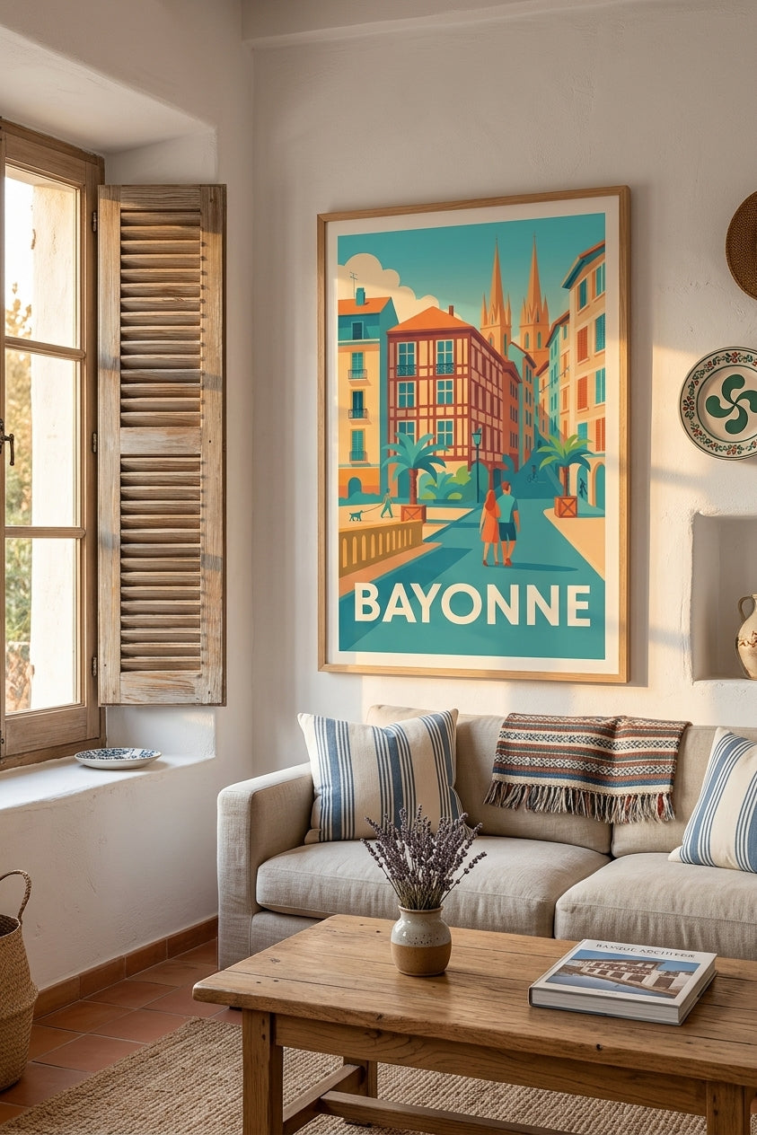 Affiche de Bayonne dans un salon basque | Afich