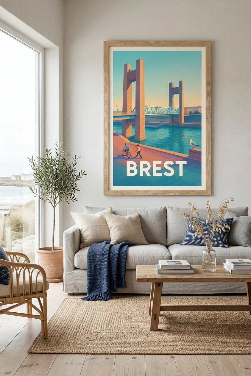Affiche de Brest dans un salon bord de mer - pont de Recouvrance | Afich