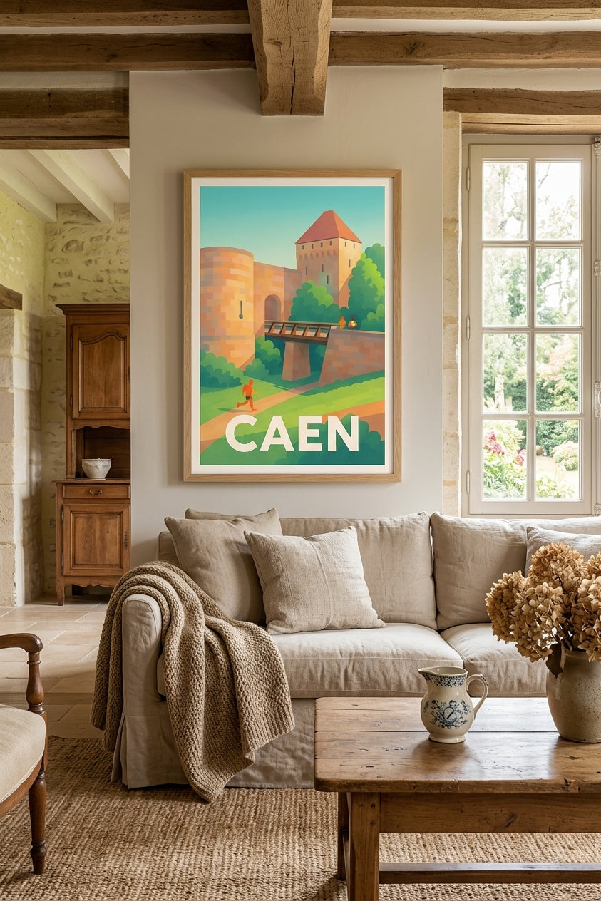Affiche de Caen - château ducal - Élégance médiévale en Normandie | Afich