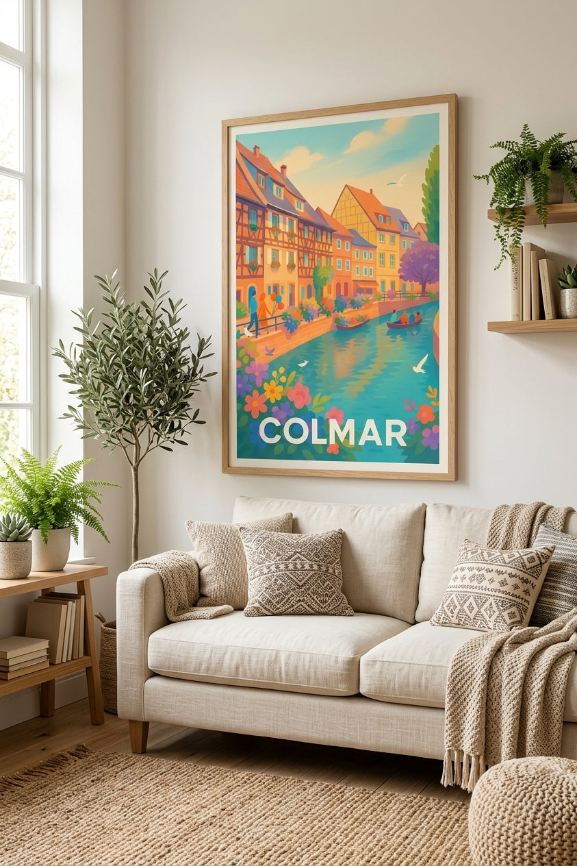 Affiche de Colmar - Petite Venise et colombages colorés au fil du canal | Afich