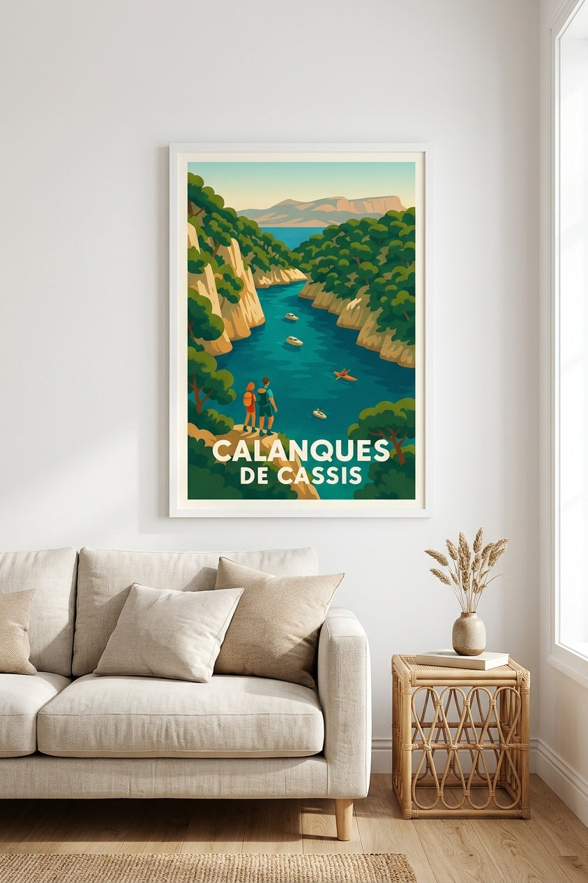 Affiche de Cassis dans un salon méditerranéen - décoration maison de vacances | Afich