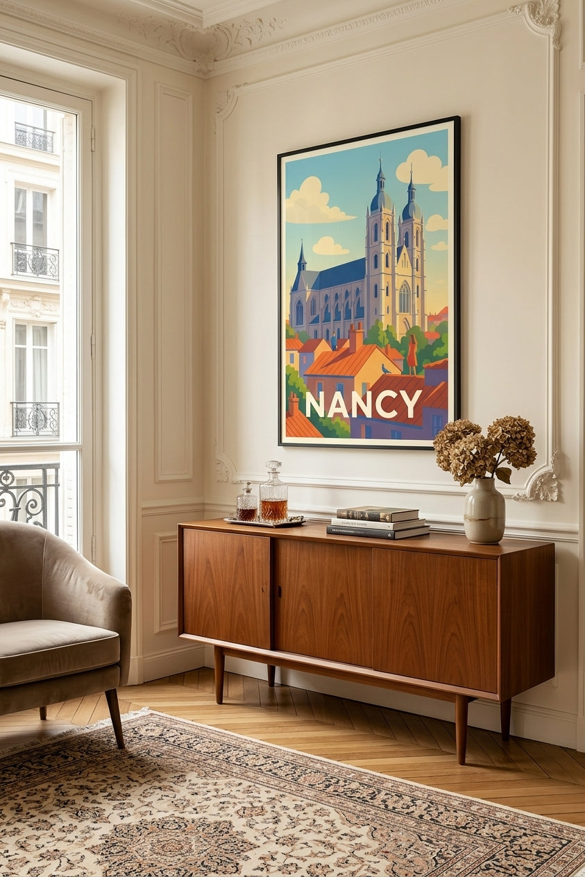 Affiche de Nancy - toits de la vieille ville et cathédrale | Afich