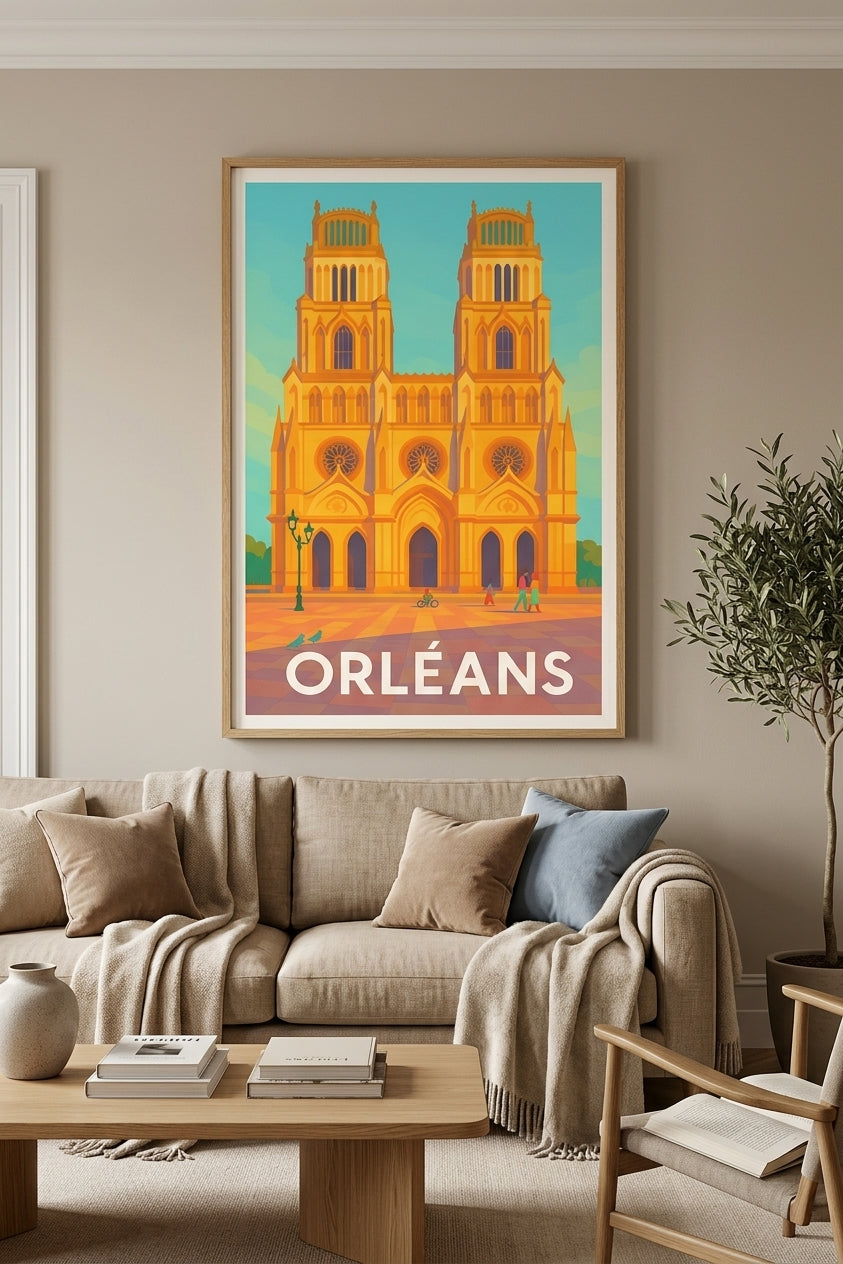 Affiche d'Orléans - cathédrale Sainte-Croix encadrée dans un salon | Afich