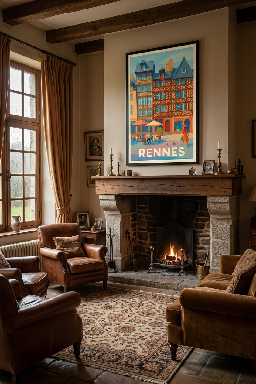 Affiche de Rennes dans un intérieur breton | Afich