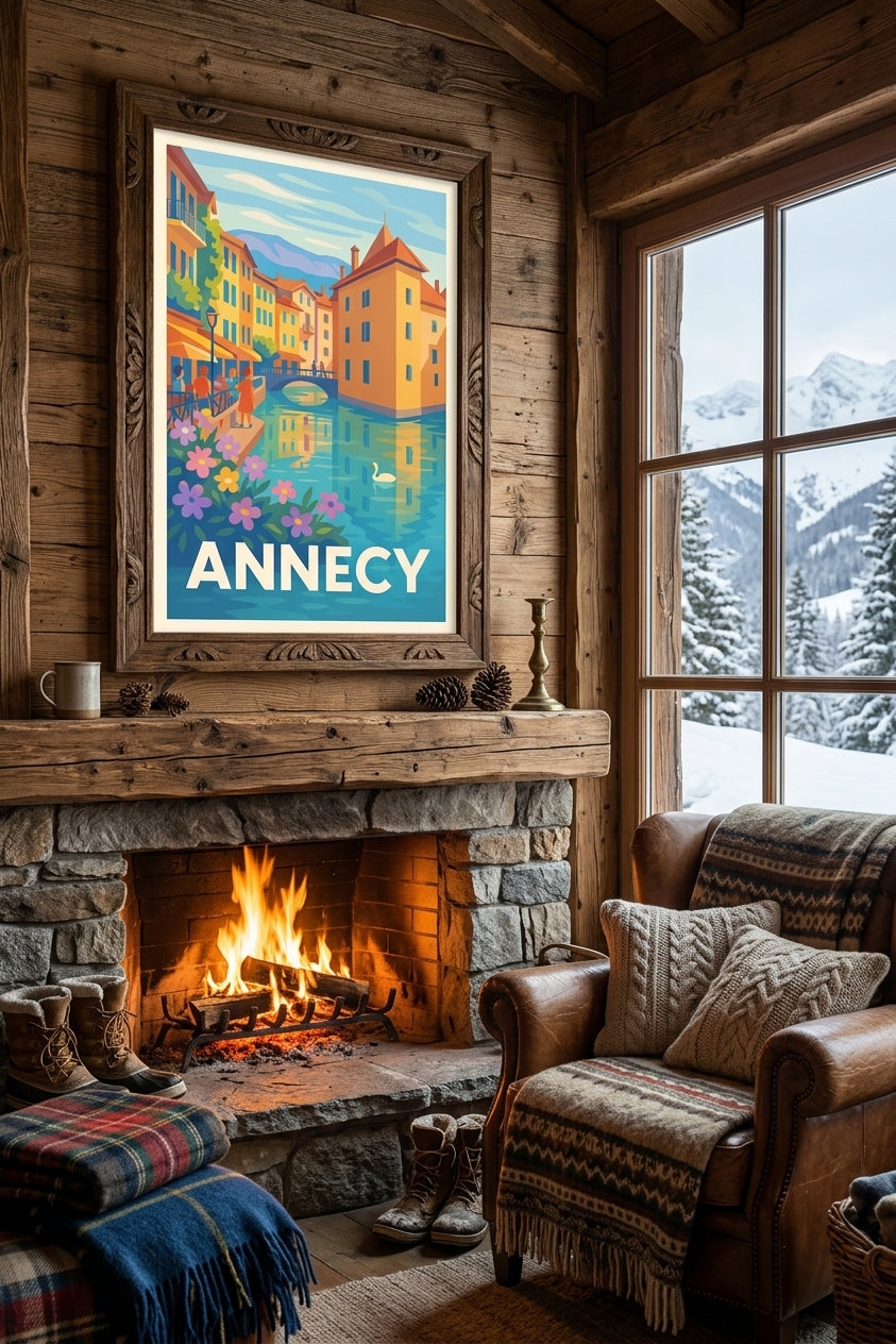 Affiche d'Annecy dans un chalet de montagne | Afich