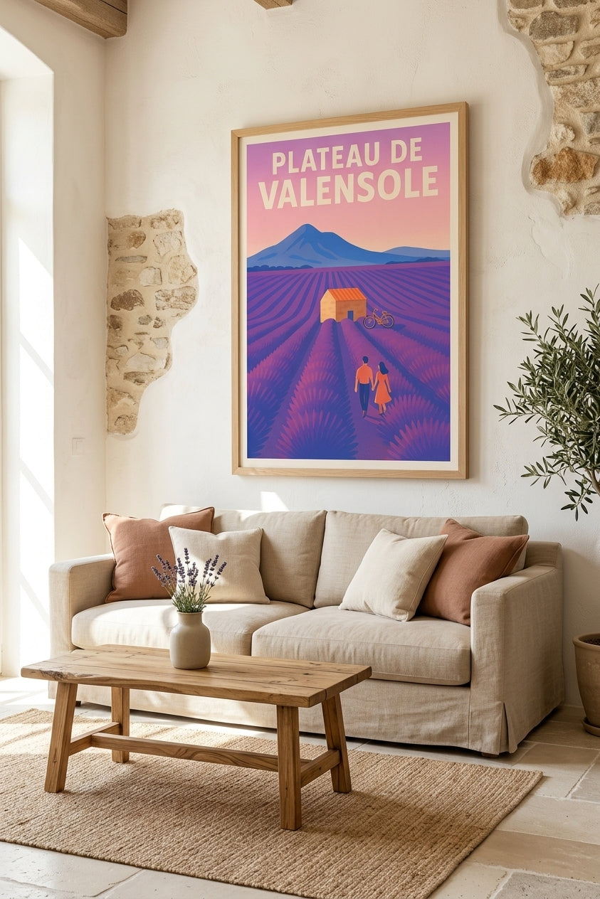 Affiche du plateau de Valensole encadrée dans un salon provençal | Afich