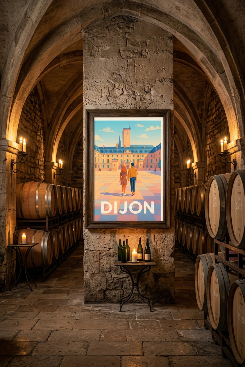 Affiche de Dijon dans une cave bourguignonne | Afich