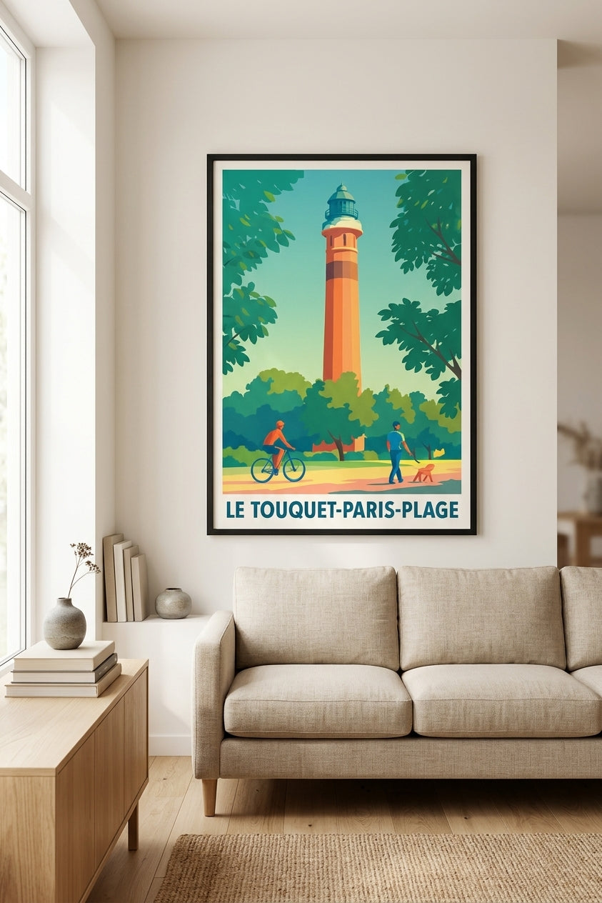 Affiche du Touquet encadrée dans un salon scandinave - Côte d'Opale | Afich