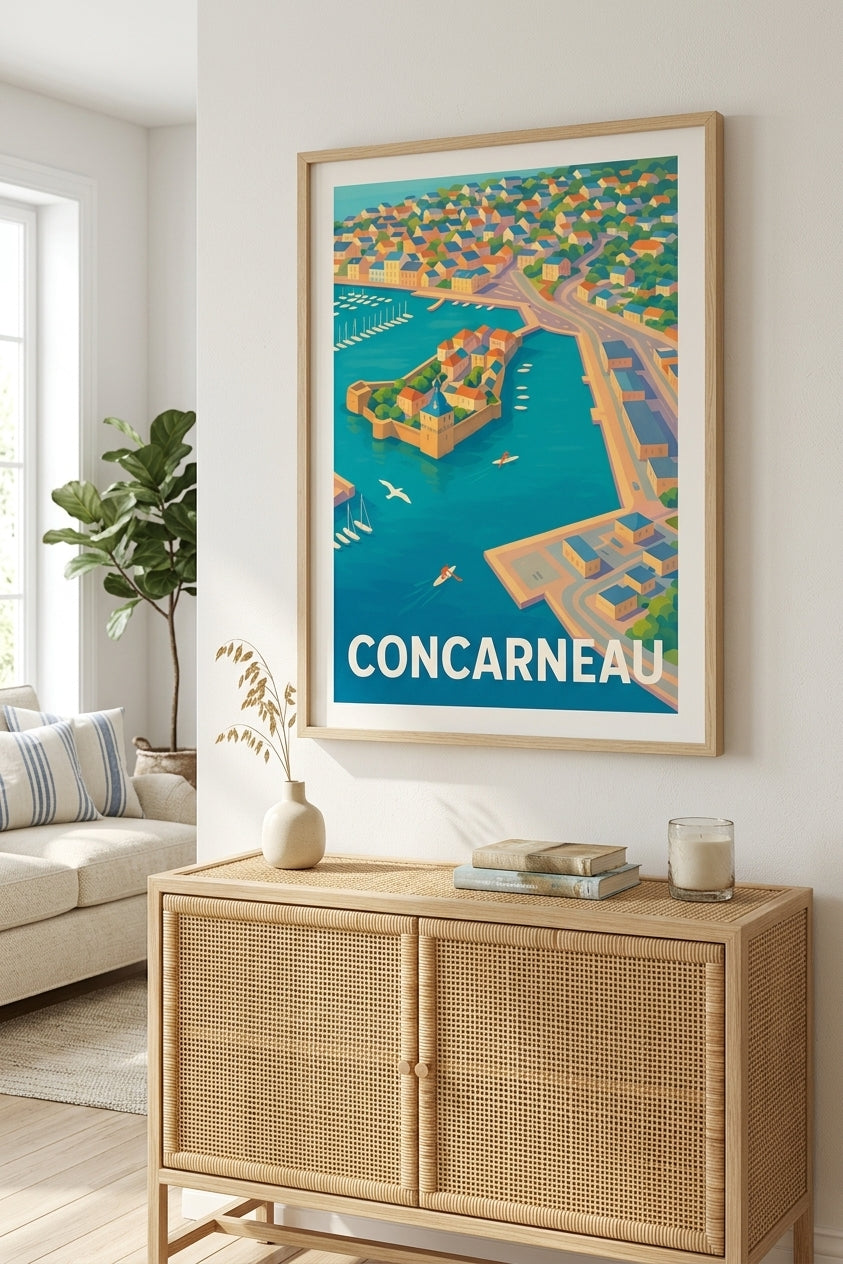 Affiche de Concarneau et sa Ville Close encadrée dans un salon bord de mer | Afich