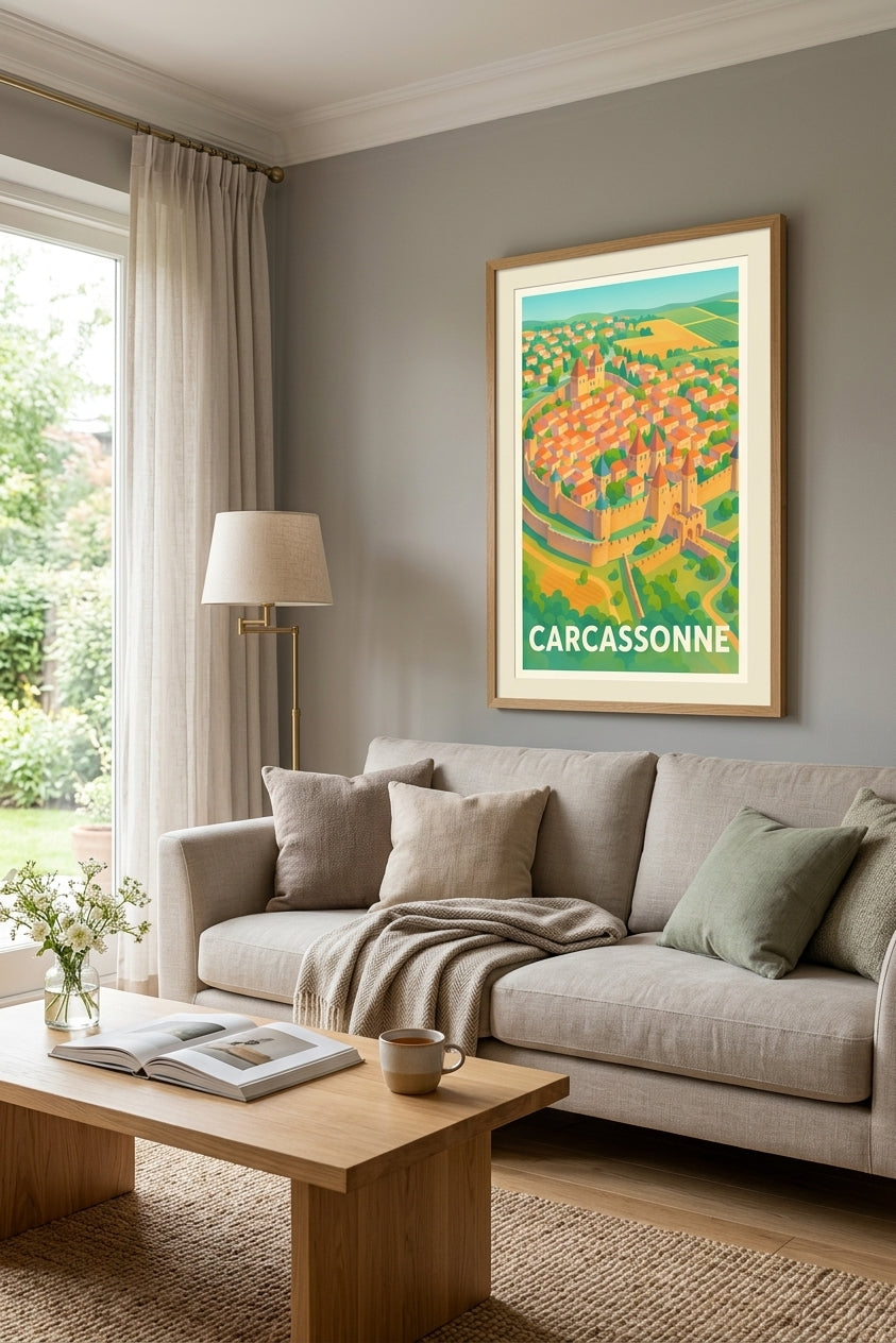 Affiche de Carcassonne - cité médiévale fortifiée - dans un salon | Afich