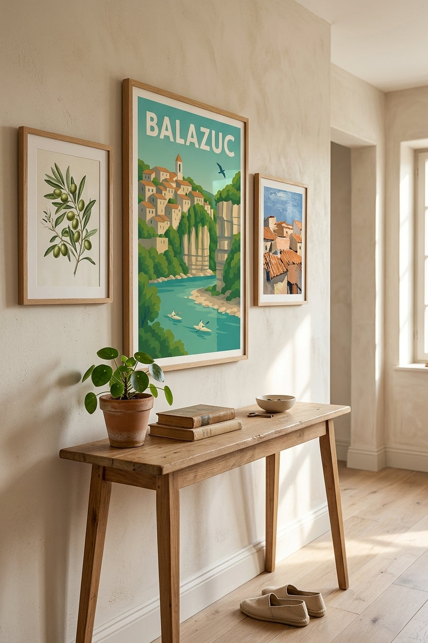 Affiche de Balazuc en Ardèche dans une entrée galerie scandinave | Afich