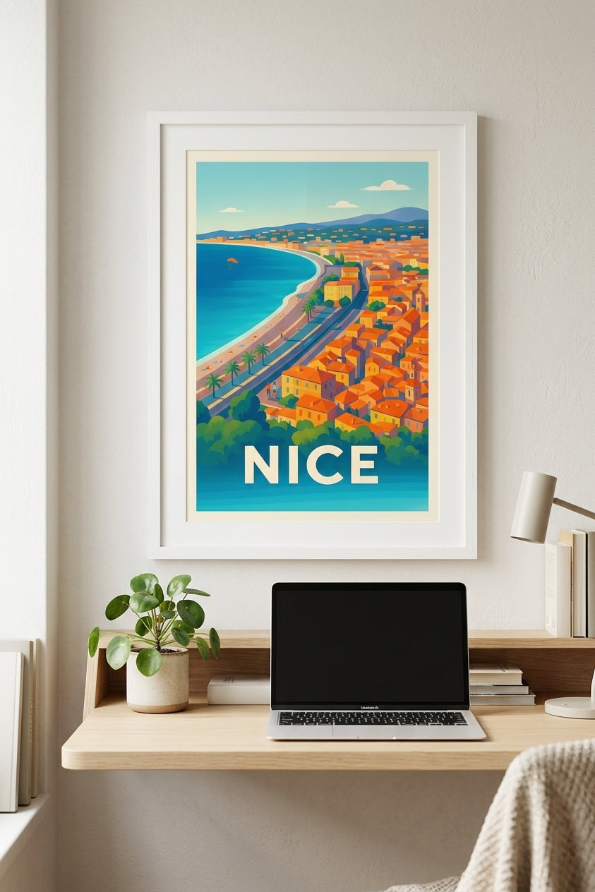 Affiche de Nice dans un bureau télétravail | Afich