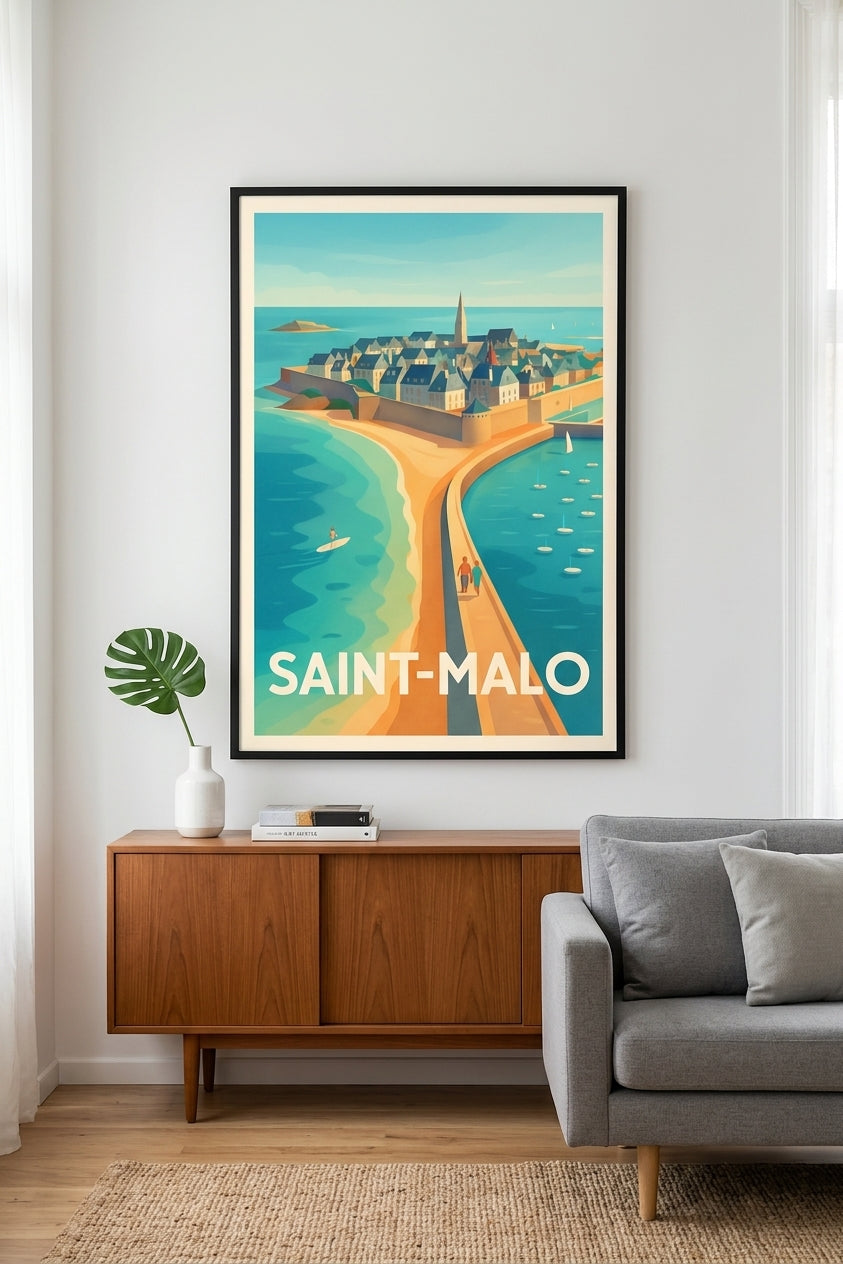 Affiche Saint-Malo dans un salon moderne | Afich