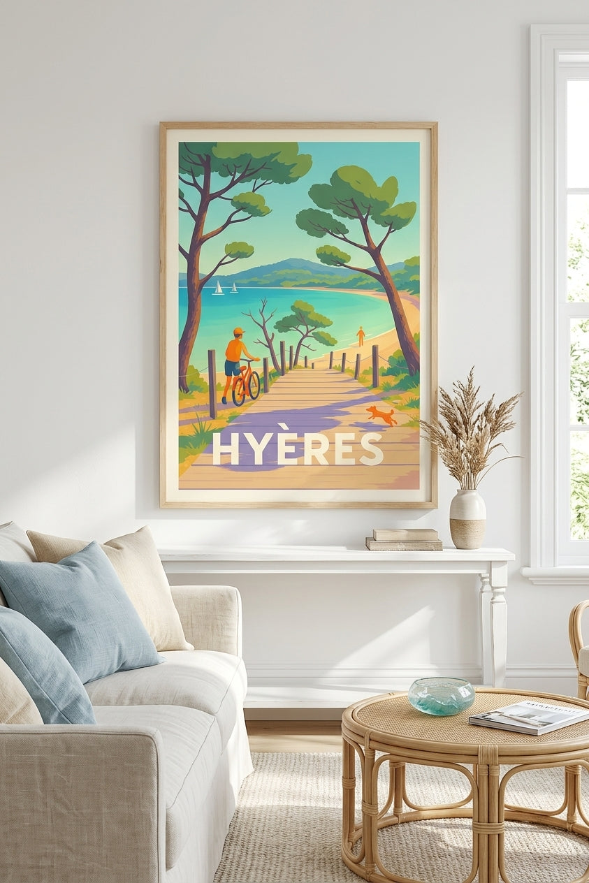 Affiche de Hyères dans un salon côtier - déco bord de mer | Afich