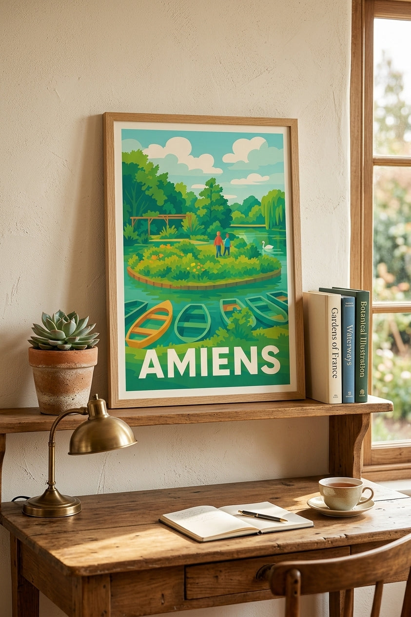 Affiche du parc Saint-Pierre d Amiens dans un bureau cosy - mise en situation | Afich