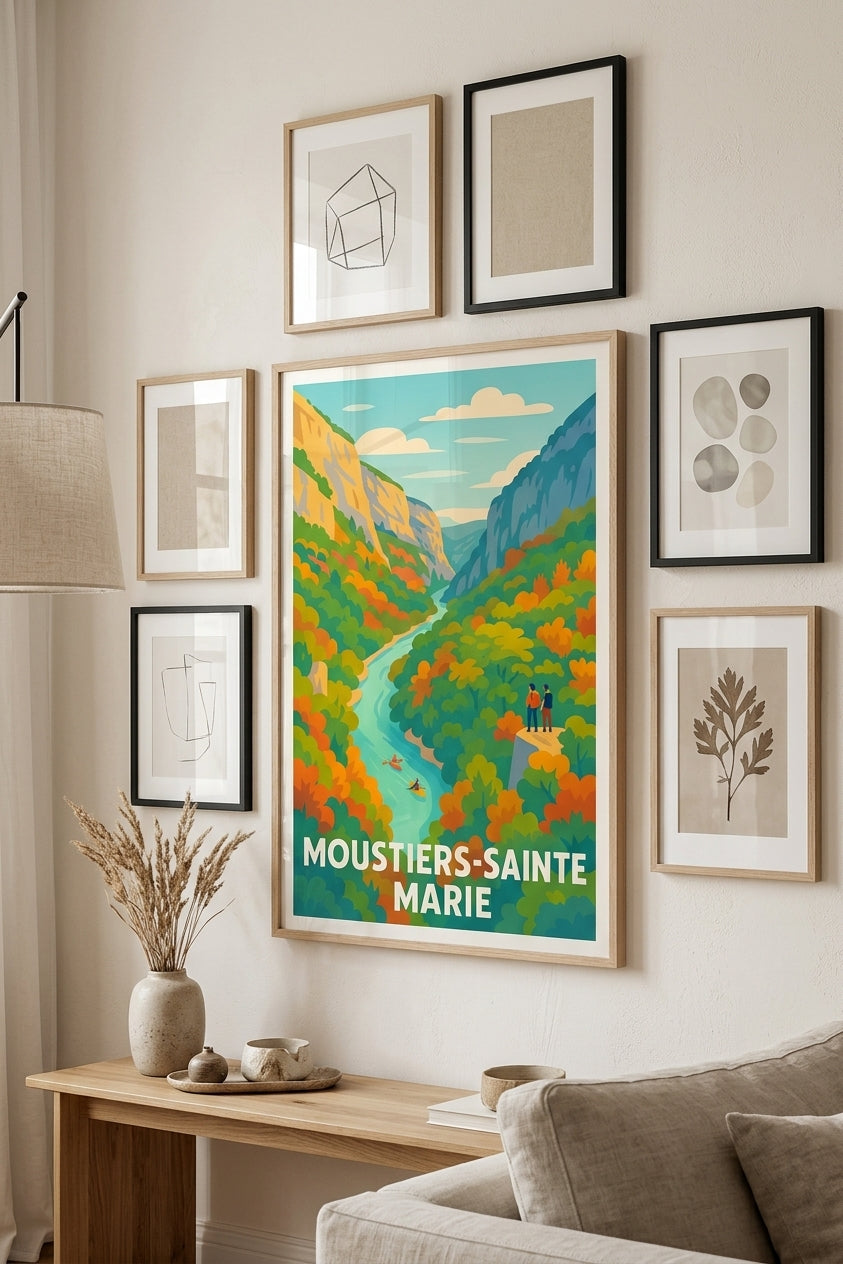 Affiche de Moustiers-Sainte-Marie sur un mur galerie - mise en situation | Afich