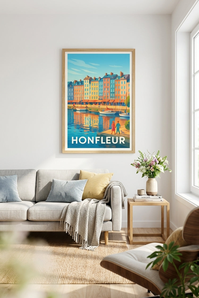 Affiche de Honfleur dans un salon scandinave clair - décoration de voyage Fine Art | Afich