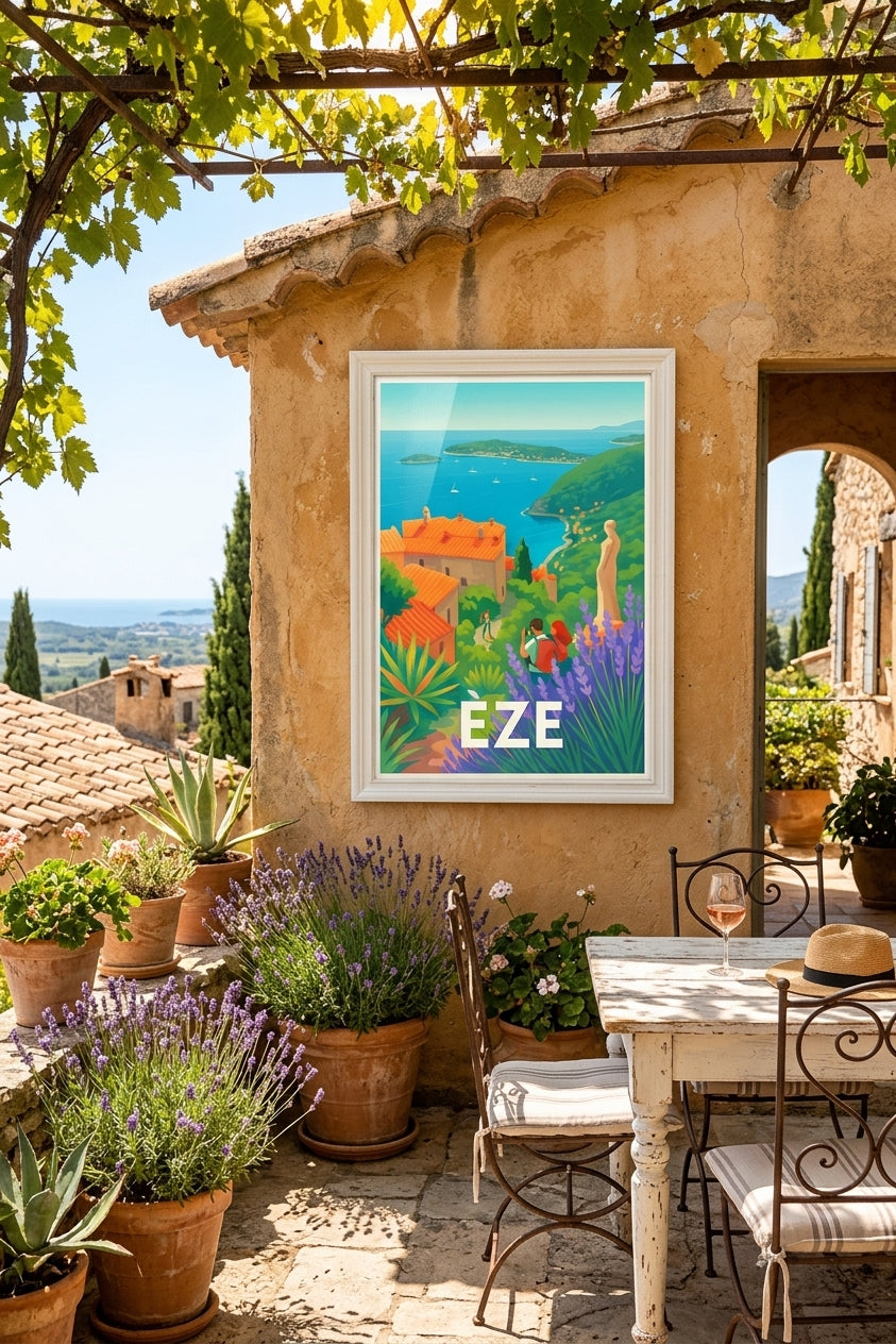 Affiche d'Èze sur une terrasse provençale | Afich