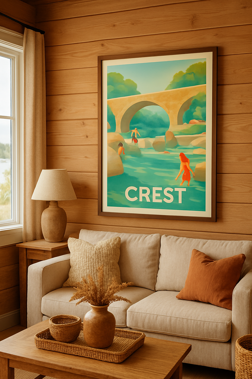 Mise en situation Affiche de Crest - Fraîcheur estivale au bord de la rivière