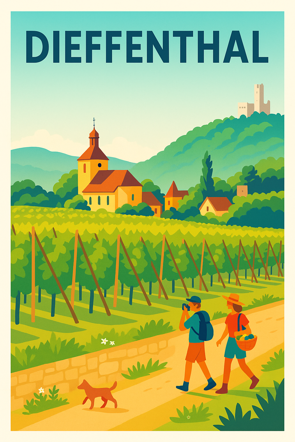 Affiche Dieffenthal — Balade bucolique au cœur des vignes · poster d'art de Dieffenthal