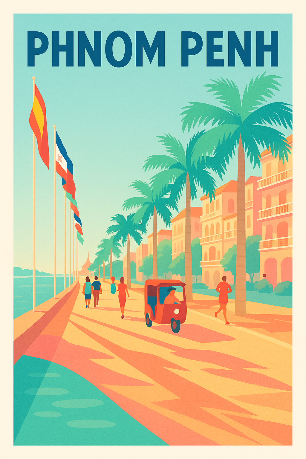 Affiche de Phnom Penh - Promenade ensoleillée au bord du Mékong