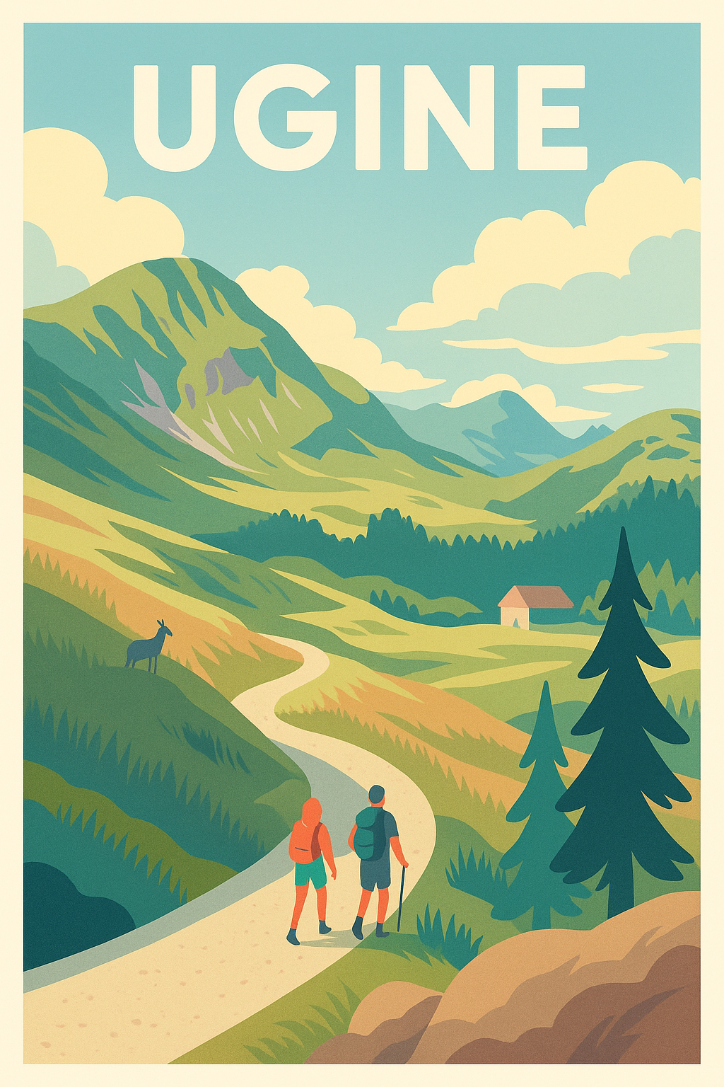 Affiche de Ugine - Invitation à la randonnée en montagne