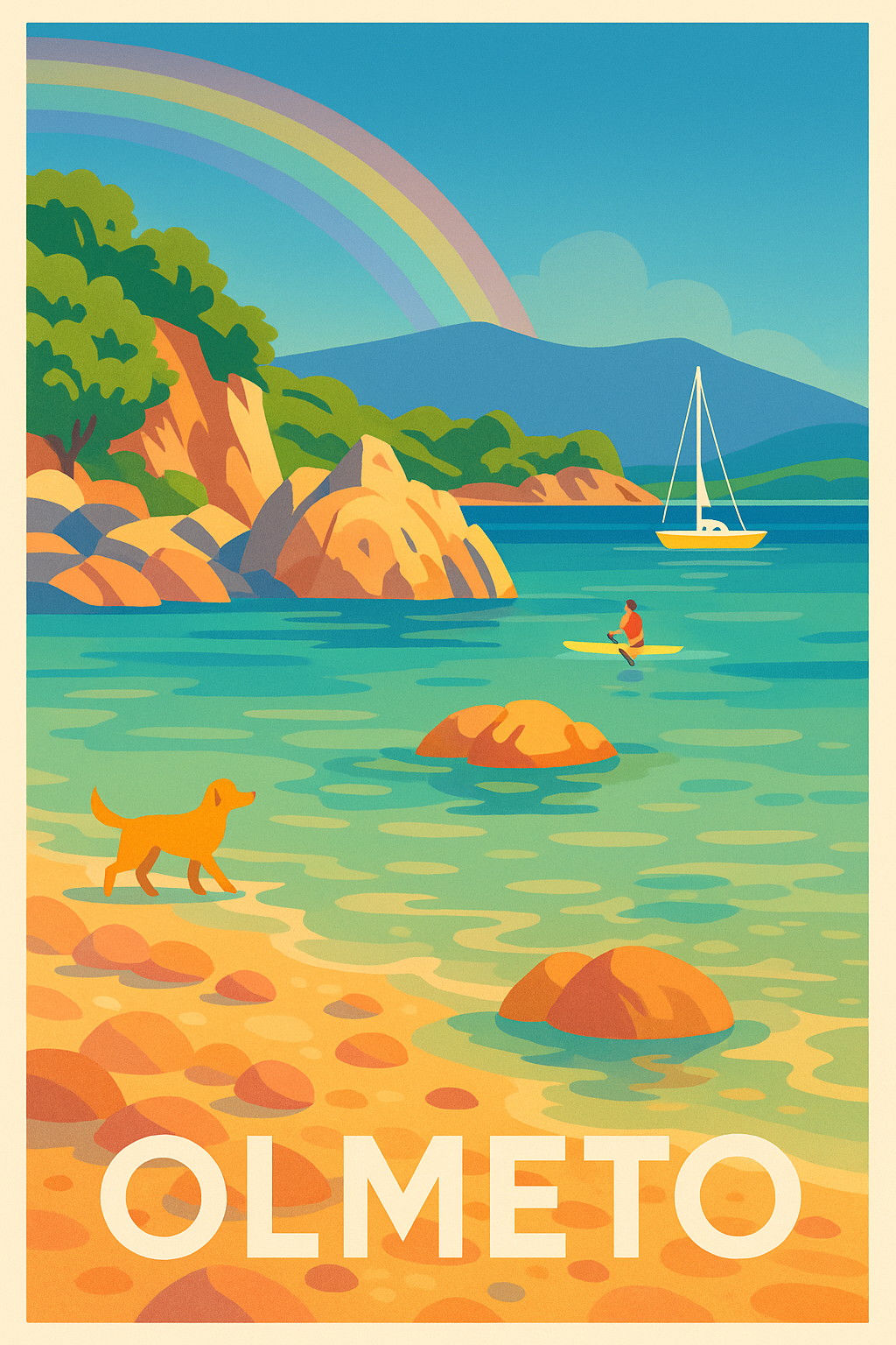 Affiche Olmeto — Tranquillité en bord de mer avec vue arc-en-ciel · poster d'art de Olmeto