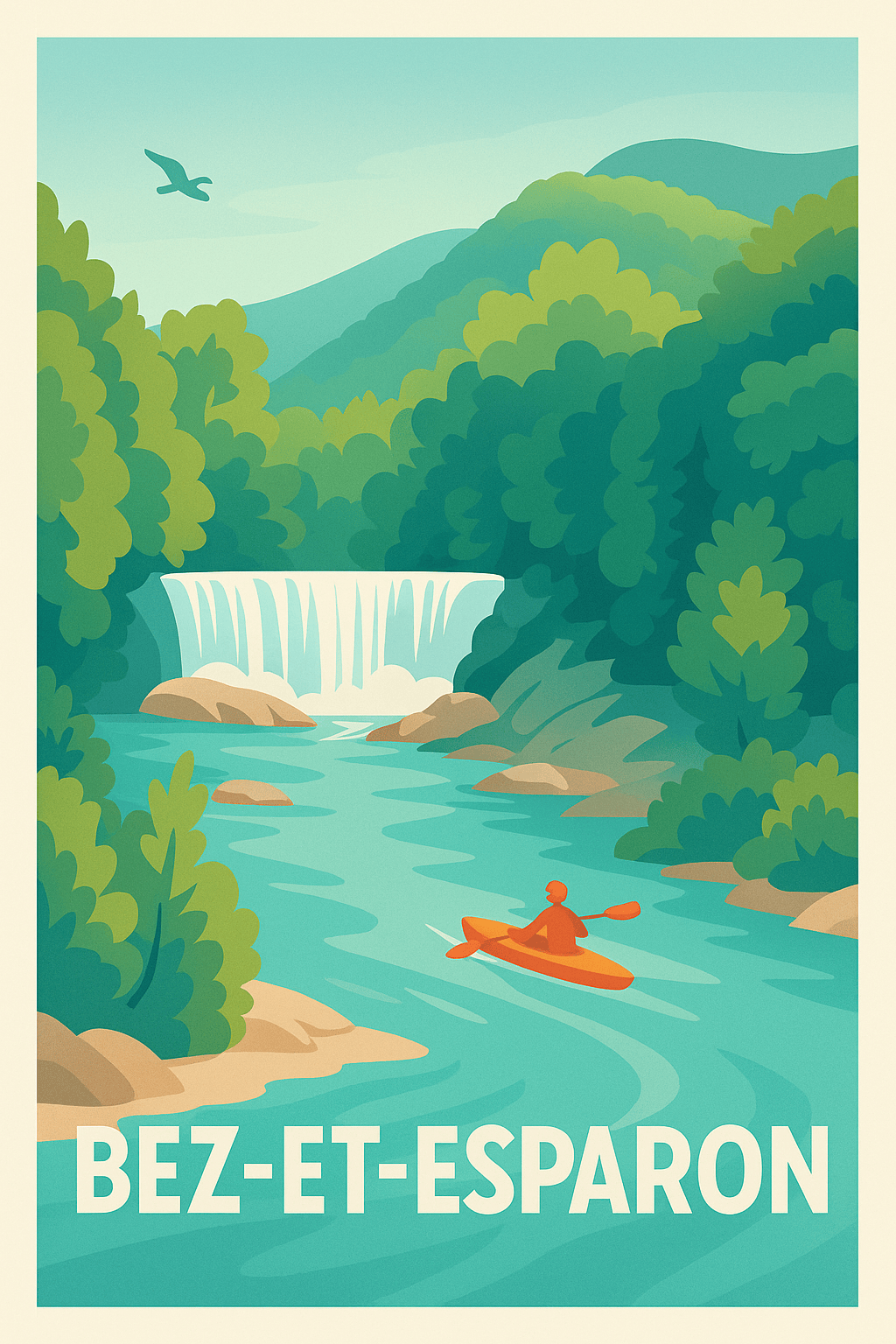 Affiche Bez-et-Esparon — Nature et aventures en eaux vives · poster d'art de Bez-et-Esparon
